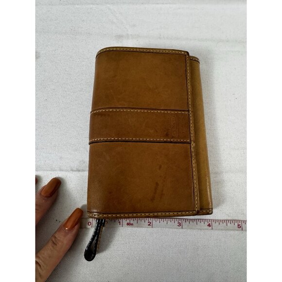 Vintage Coach Womens Tan Leather Wallet Moneyfold Zip Pocket Classic Western - Picture 14 of 16